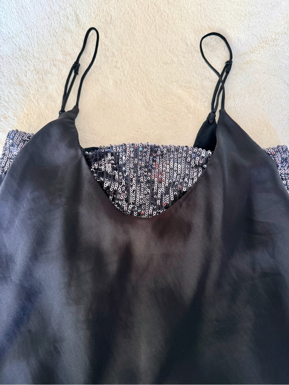Free People Satin Sequin Layered Cami Tank Top Black Size M